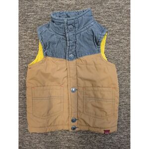Genuine Kids OshKosh Toddler Boys Size 24M Tan Blue Corduroy Puffer Vest